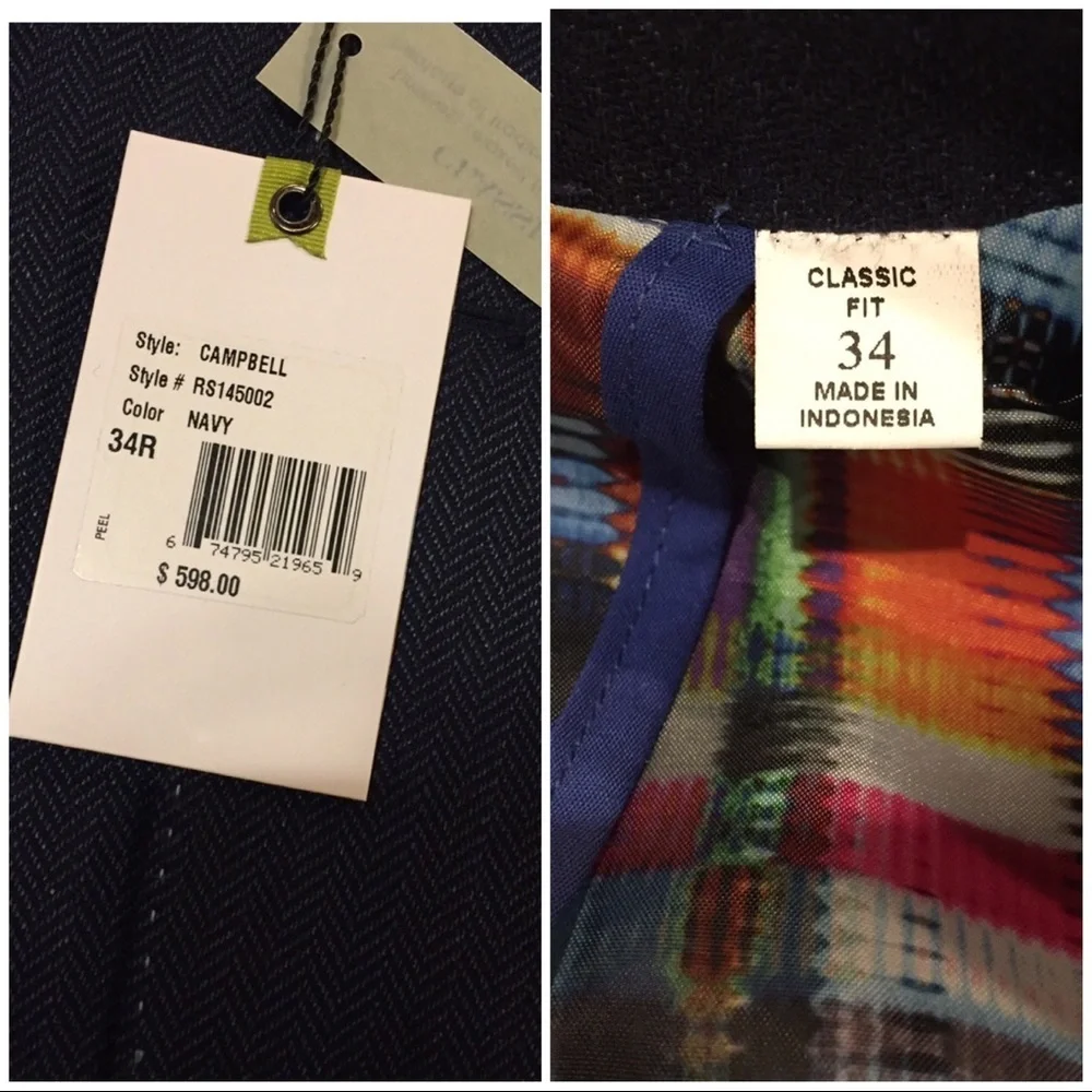 NWT Robert Graham Campbell Blazer linen navy blue